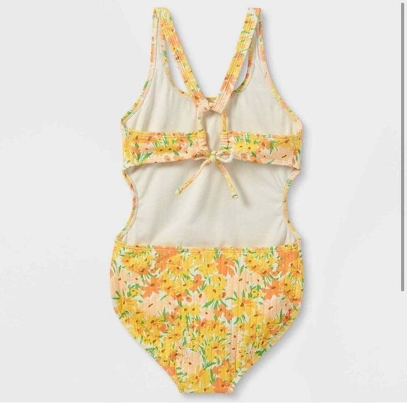 Art class Girls Floral Print Cut Out One Piece Swimsuit in Yellow size XS (4/5) - Picture 9 of 9